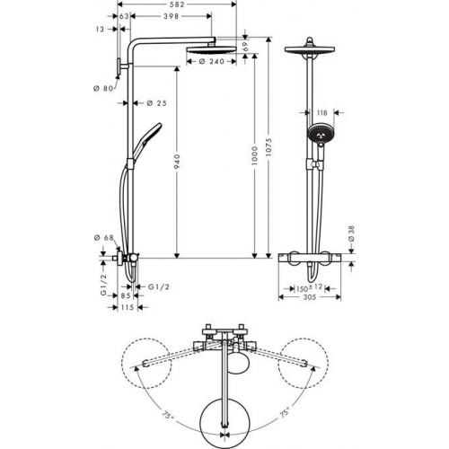 Душевая стойка Hansgrohe Raindance Select Showerpipe S240 2jet 27129000