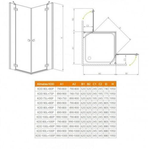 Душевой уголок Radaway Almatea KDD 90x90