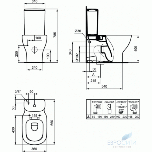 Унитаз напольный Ideal Standard Tesi Aquablade (без ободка)