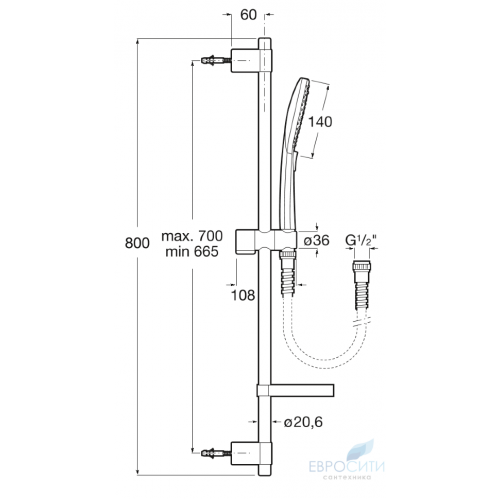 Душевая стойка Roca Plenum Square 140/3 75B1A10C00