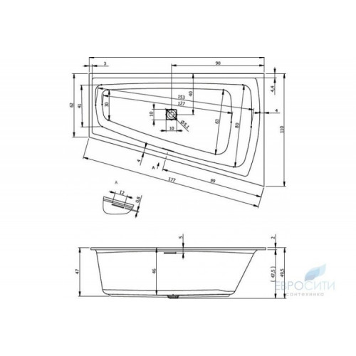 Ванна акриловая Riho Still Smart 170x110, асимметричная