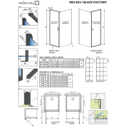 Душевой уголок Radaway Nes Black KDJ I Factory 80x80