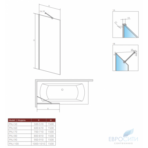 Шторка на ванну Radaway Modo PNJ II Black Frame 100