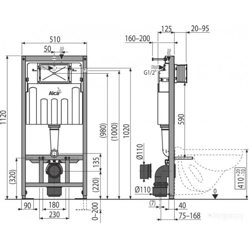 Система инсталляции Alcaplast AM101/1120 с клавишей смыва Thin M571