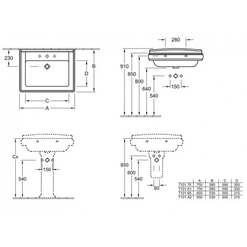 Умывальник Villeroy&Boch Hommage 65x53 7101 65/A2