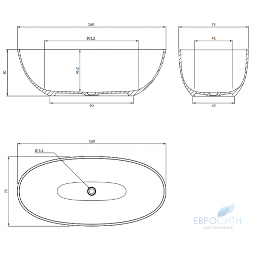 Ванна из искусственного камня Omnires Schell M+ 160x75, отдельностоящая