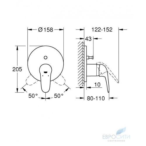 Смеситель для ванны Grohe Eurostyle 24047003, встраиваемый