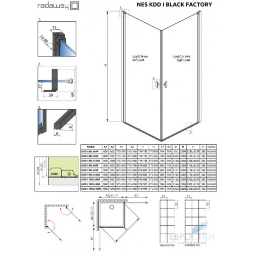 Душевой уголок Radaway Nes Black KDD I Factory 80x80