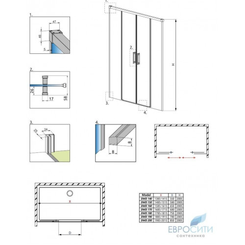 Раздвижная душевая дверь Radaway Idea Black DWD 190