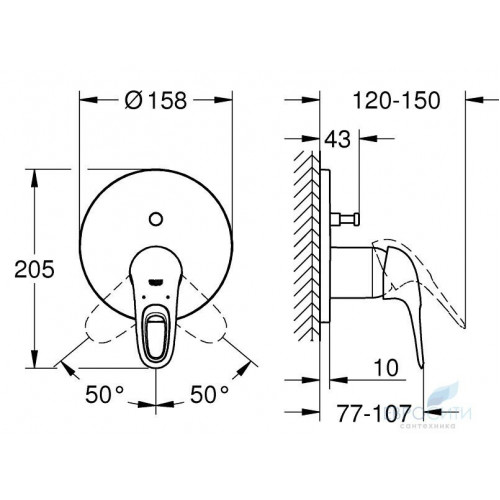 Смеситель для ванны Grohe Eurostyle Loop 24049003, встраиваемый