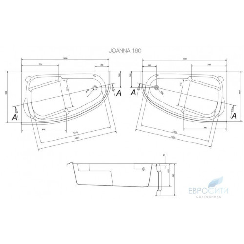 Ванна акриловая Cersanit Joanna New 160x95, асимметричная