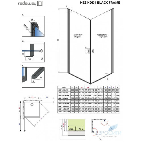 Душевой уголок Radaway Nes Black KDD I Frame 100x100