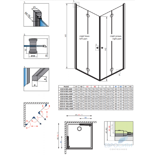 Душевой уголок Radaway Eos KDD-B 90x90