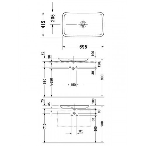 Умывальник Duravit PuraVida 70x42, накладной 037070