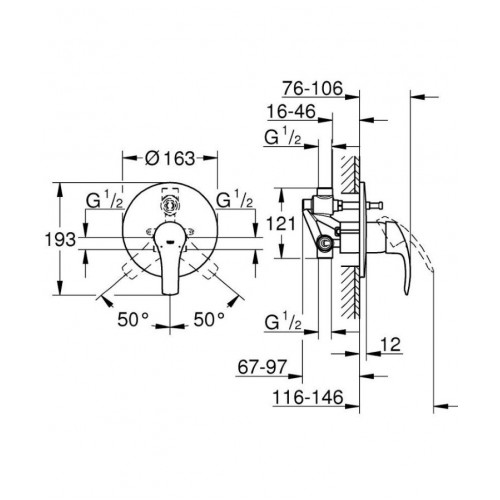 Смеситель для ванны Grohe Eurosmart 33305002 (c механизмом), встраиваемый