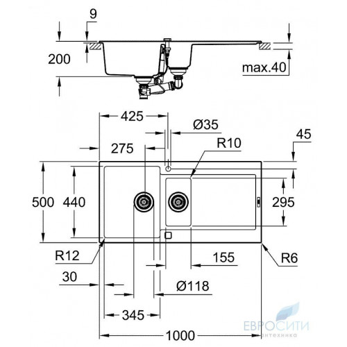 Кухонная мойка Grohe K500 60-C 100/50