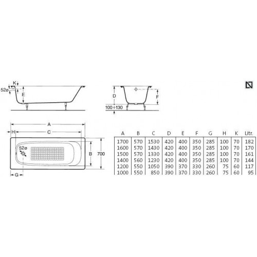 Ванна чугунная Roca Continental 170x70