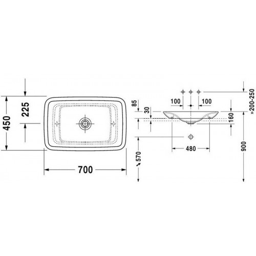 Умывальник Duravit PuraVida 70x46, накладной 036970