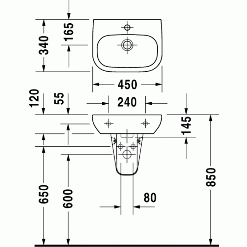 Умывальник Duravit D-Code 45x34 07054500002