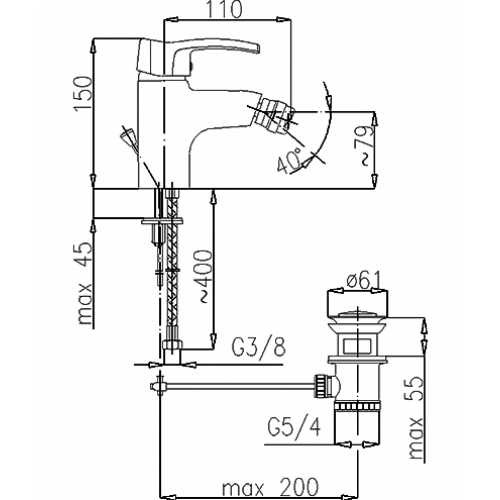 Смеситель для биде Armatura Kwarcyt 4207-015 (с донным клапаном)