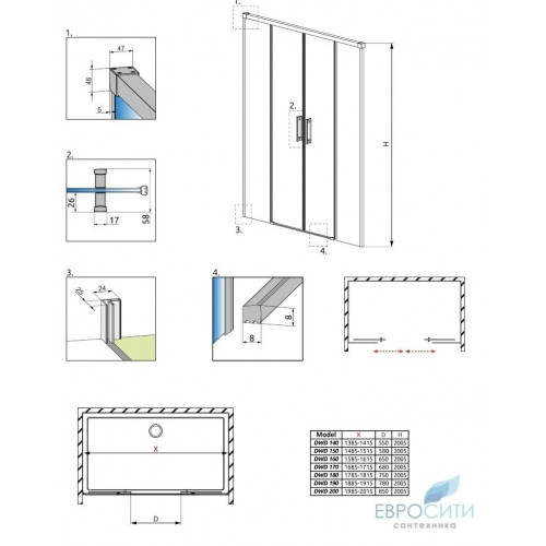 Раздвижная душевая дверь Radaway Idea Black DWD 170