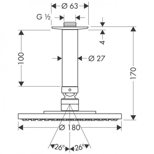 Верхний душ Hansgrohe Raindance 180 27478000 (потолок)