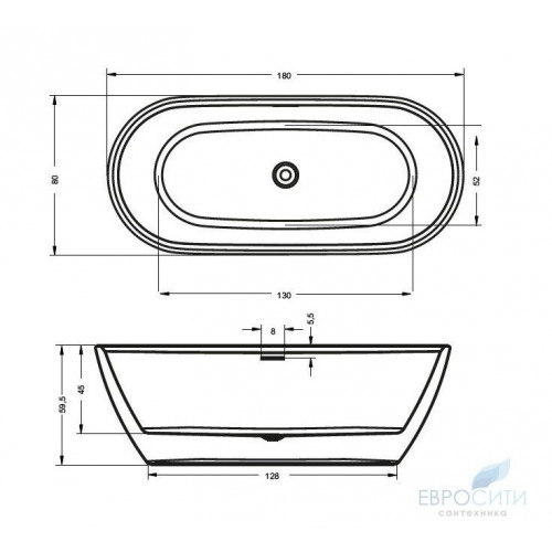 Ванна акриловая Riho Inspire 180x80, отдельностоящая