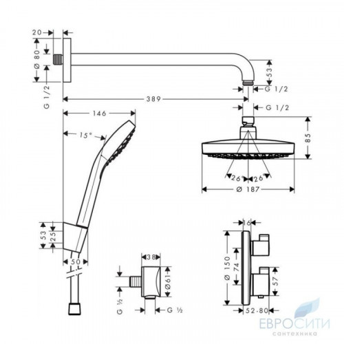 Набор для комплектации душа Hansgrohe Croma Select S/Ecostat 27295000