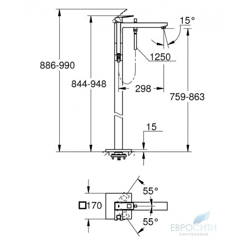 Смеситель для ванны Grohe Eurocube 23672001 (с душевым набором)