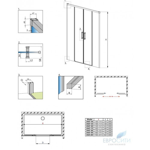 Раздвижная душевая дверь Radaway Idea Black DWD 180