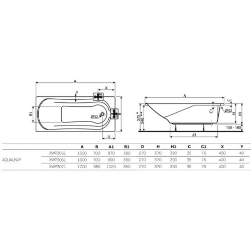 Ванна акриловая Kolo Aqualino 150x70