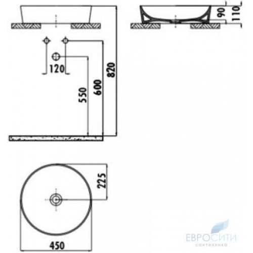 Умывальник Creavit Ultra D450, накладной