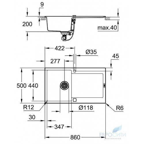 Кухонная мойка Grohe K500 50-C 86/50