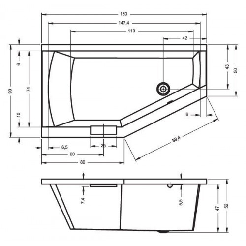 Ванна акриловая Riho Geta 170x90, асимметричная