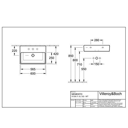 Умывальник мебельный Villeroy&Boch Memento 60x42 5133 6L/6G