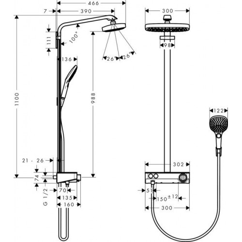 Душевая стойка Hansgrohe Raindance Select Showerpipe E300 2jet 27126000