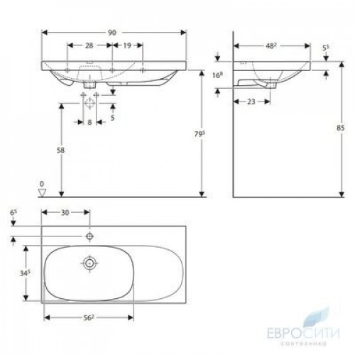 Умывальник Geberit Acanto 90x48 (левый)