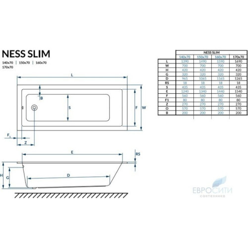 Ванна акриловая Excellent Ness Mono Slim 160x70