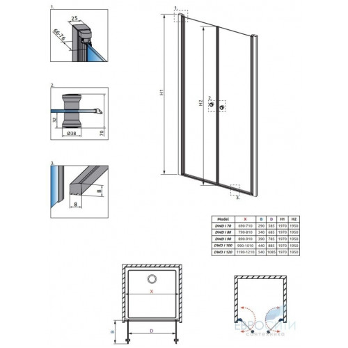 Распашная душевая дверь Radaway Eos DWD 100