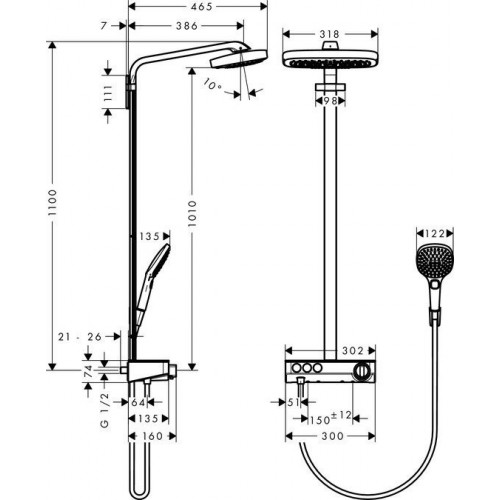 Душевая стойка Hansgrohe Raindance Select Showerpipe E300 3jet 27127000