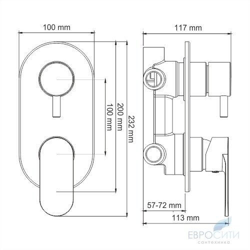 Смеситель для ванны WasserKraft Mindel 8571, встраиваемый, на 3 источника (с механизмом)