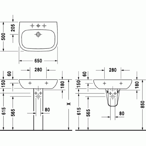 Умывальник Duravit D-Code 65x50 231065