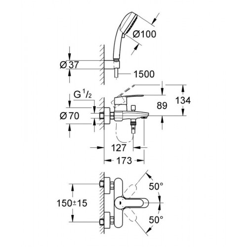 Смеситель для ванны Grohe Eurostyle Cosmopolitan 3359220A (с душевым набором)