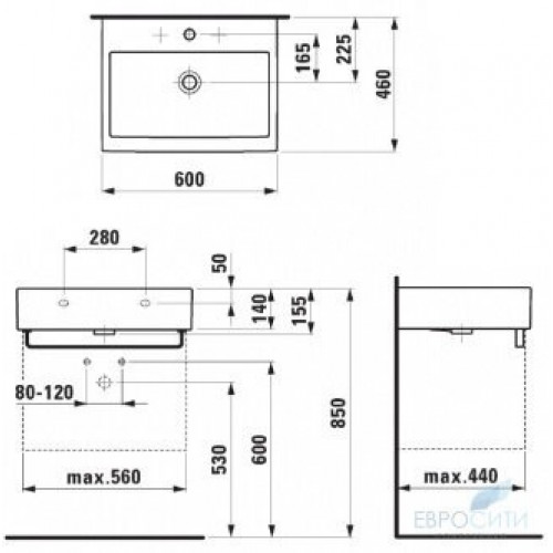 Умывальник Laufen Living City 60x46 817433, накладной