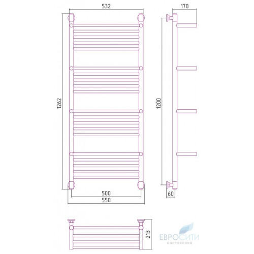 Полотенцесушитель Сунержа Богема+ 4 полки 1200x500