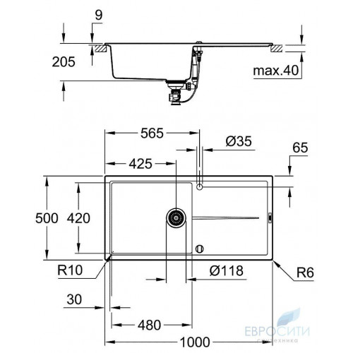 Кухонная мойка Grohe K400 60-C 100/50 1.0