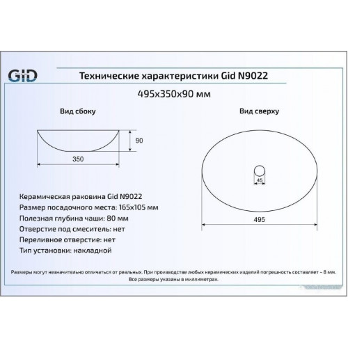 Умывальник Gid N9022 (белый)