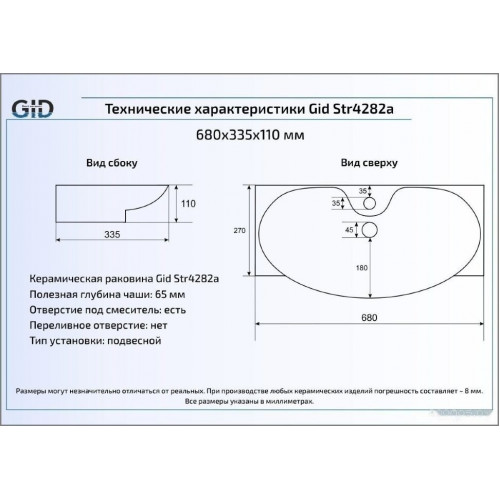 Умывальник Gid STR4282A (белый)