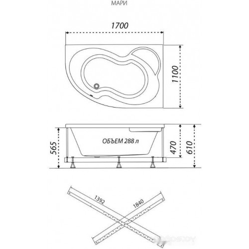 Ванна Triton Мари 170х110L (с каркасом, сифоном, экраном)