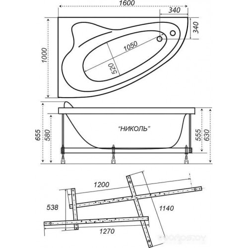 Ванна Triton Николь гидромассажная 160x100R Базовая